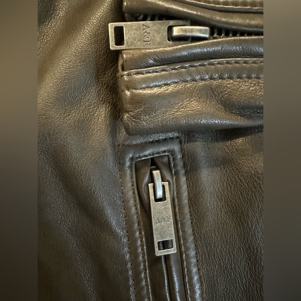 NWT Abercrombie & Fitch Genuine Leather Moto Jacket Brown Small - Picture 8 of 11